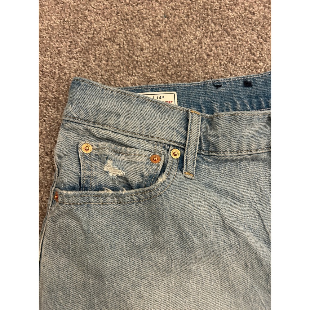 Gap Cheeky Midi Short Women 32 14R Light Blue High Rise Raw Hem Distressed - Picture 3 of 10